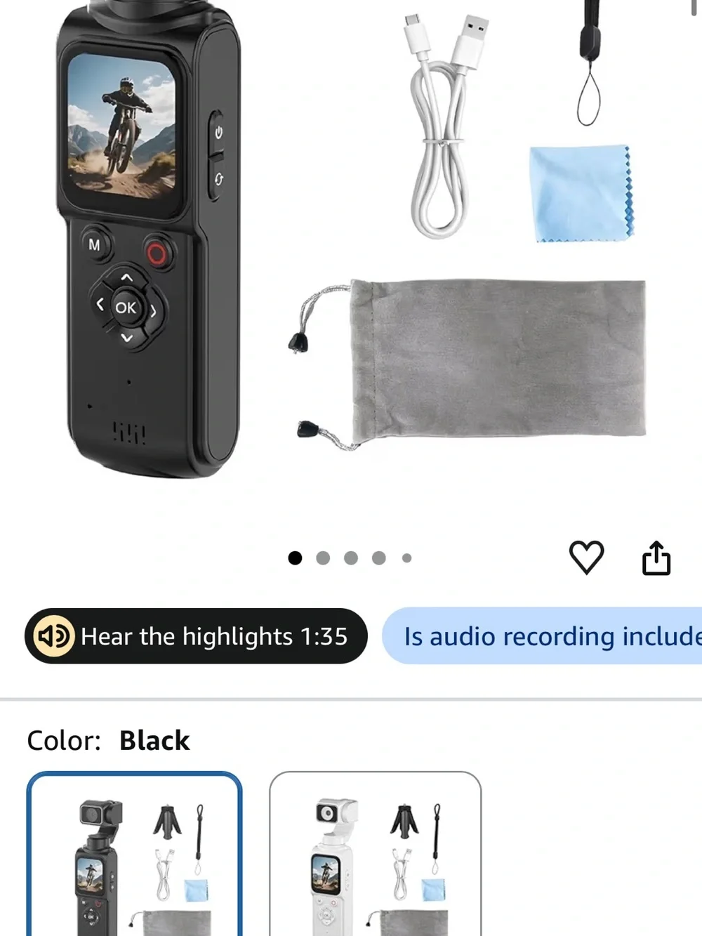 Sports Camera 4K Ultra Handheld Action Camera - Black